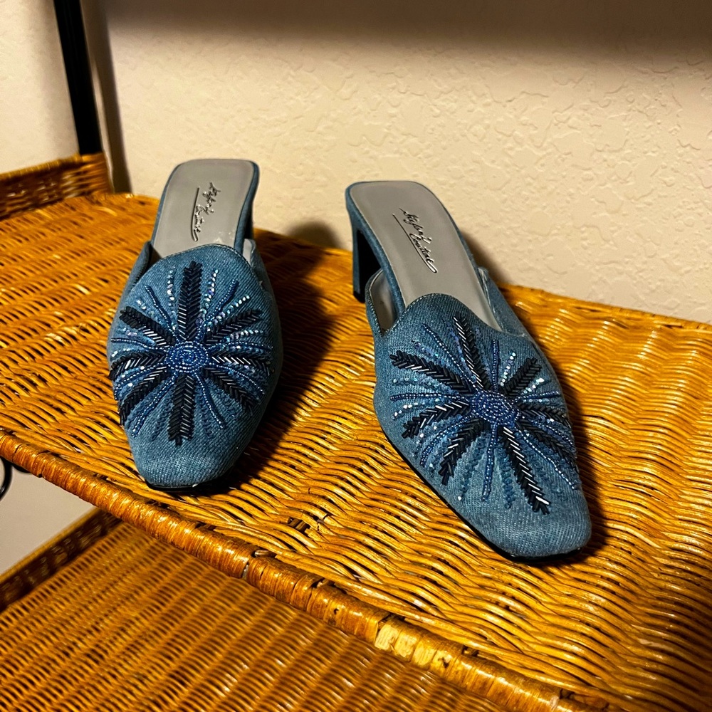 Size 8 retro denim mules